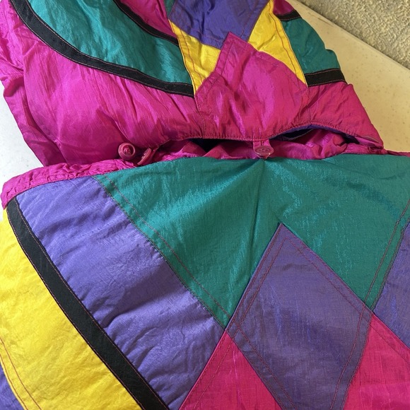 Fun Club Kids Vintage 90s Multi-Colored Color Block Puffer Coat Size 6 - Picture 4 of 6